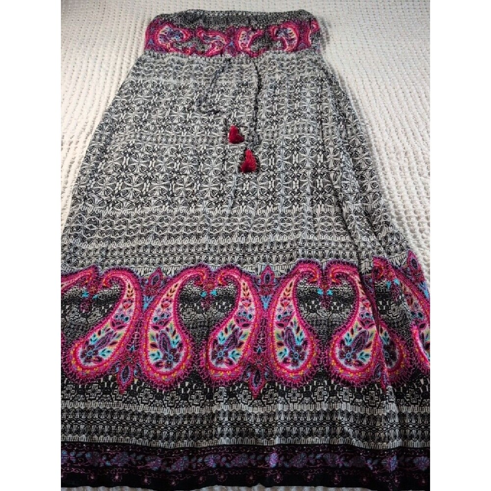 Maurices Black & Pink Patterned Boho Paisley Sleeveless Maxi Dress Size L